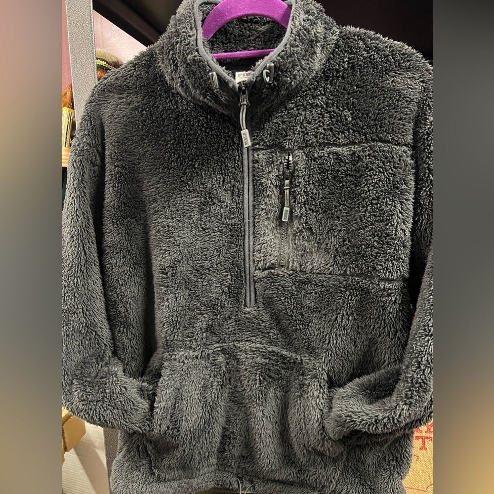 Victoria Secret PINK Black Fleece Pull Over Sweatshirt Sz Small